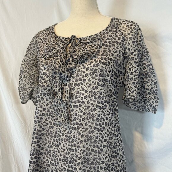 Sundance Silk Animal Print Dress Gray White Ruffle Leopard Small - Picture 3 of 9
